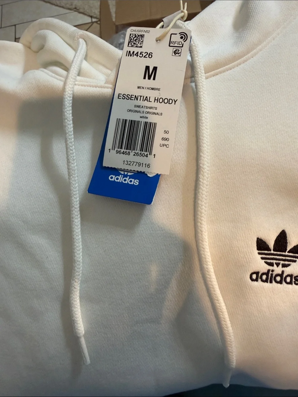 Adidas Originals Trefoil White Pullover Hoodie Men’s Medium NWT